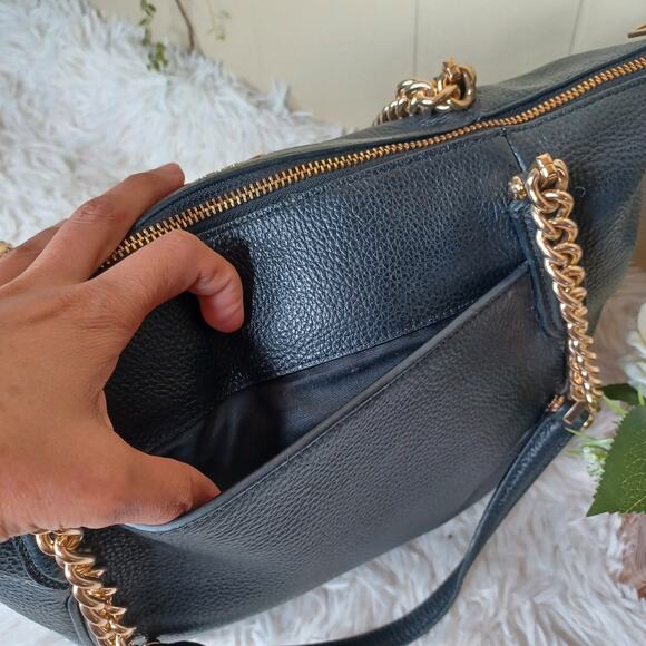 Coach Ava Chain Tote Black Pebbled Leather Large Purse Gold - Picture 4 of 12